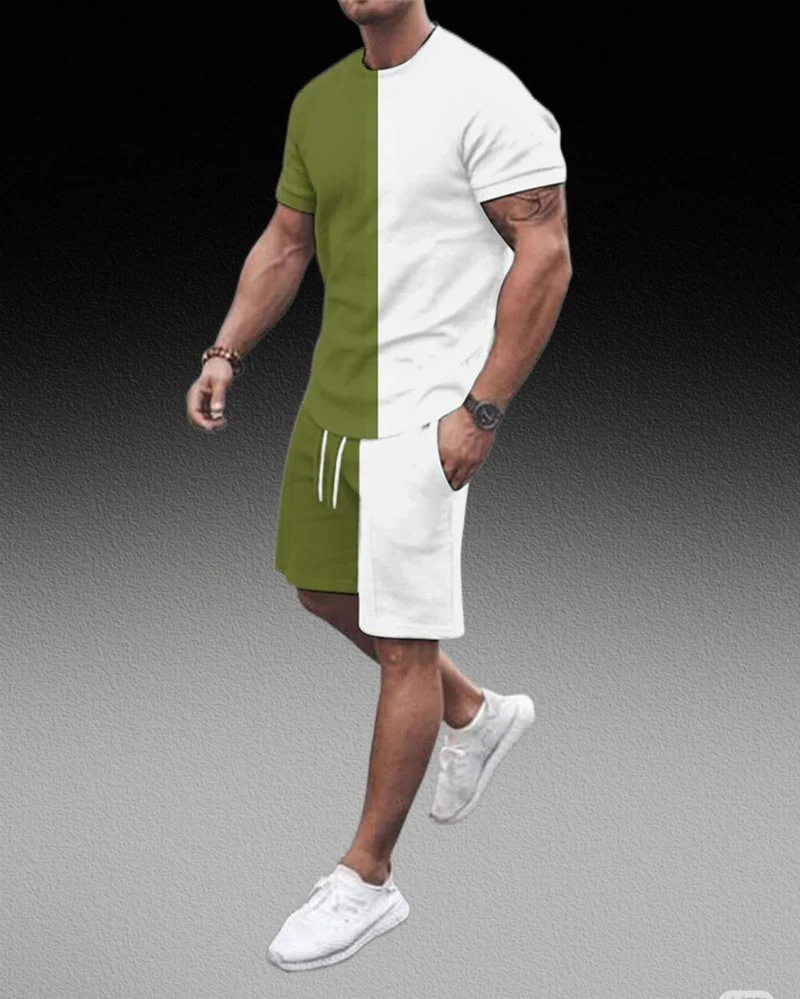

Summer Men Trend Tracksuits Fashion Harajuku O-neck Short Sleeve Oversized Tee Leisure Shorts 2 Piece Outfit Outdoor Sports Sets