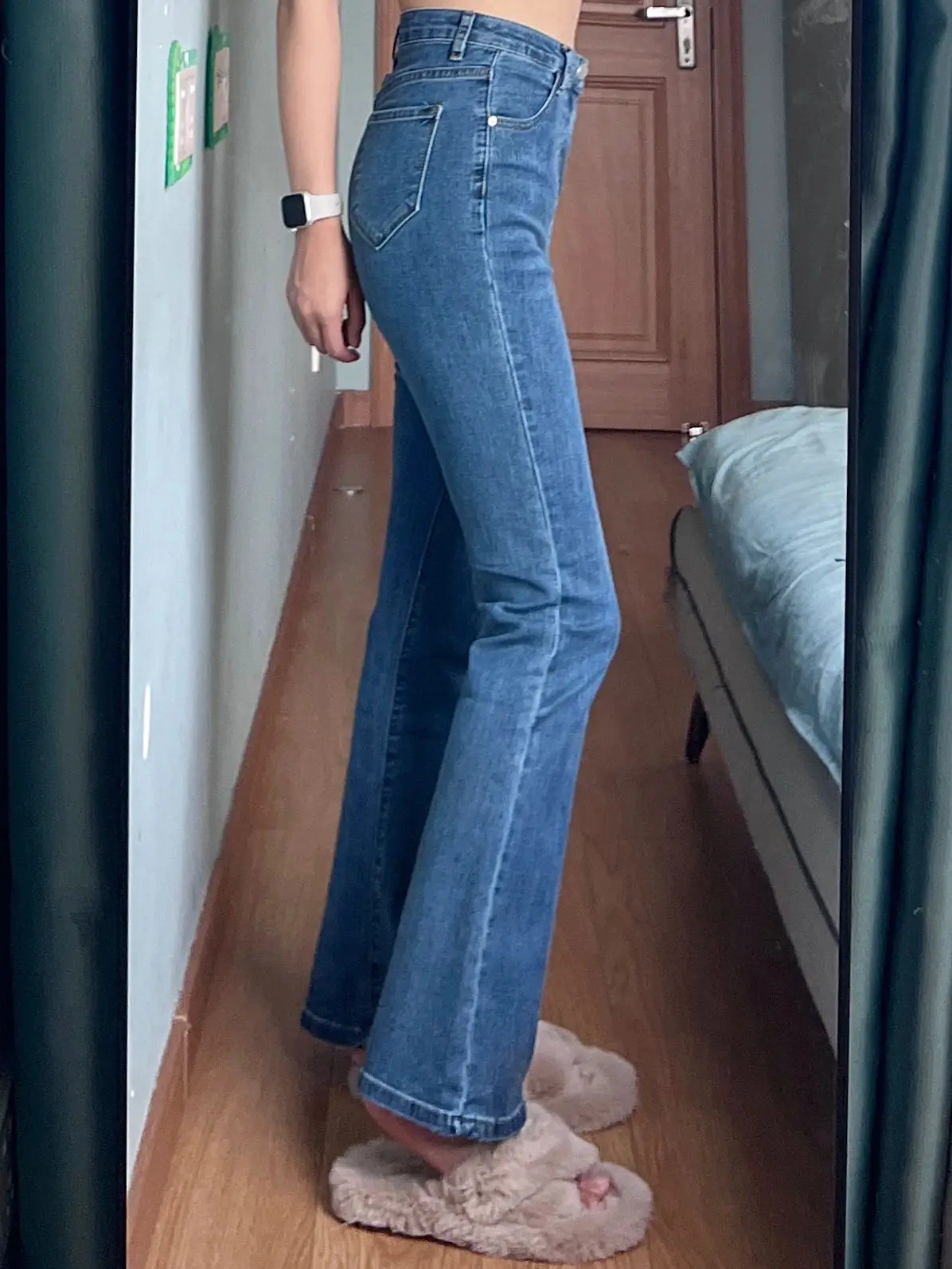 High Waist Bell Bot Jeans Women's Elastic Slimming Cotton Stretch Denim Pear ape Body Fit Floor Length Pants Autumn New ...