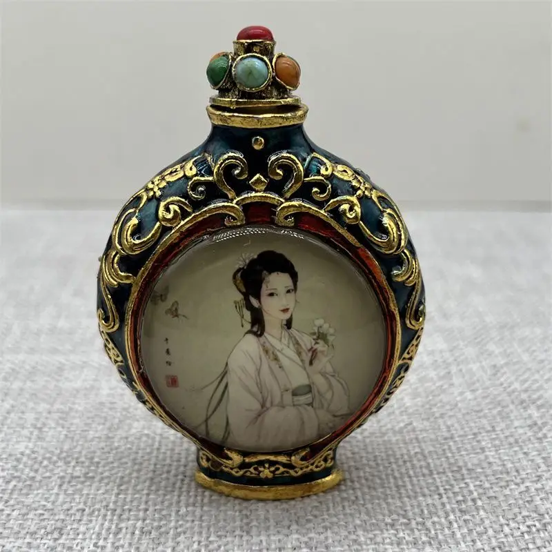 Retro Ancient beauty holding flowers Snuff Bottle mini bottle