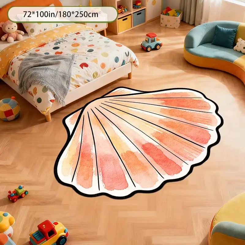 VIKAMA Shell Shaped Area Rug Pink Scallop Seashell Non Slip Washable Soft Absorbent Bathroom Floor Carpet Girls Bedroom Decor