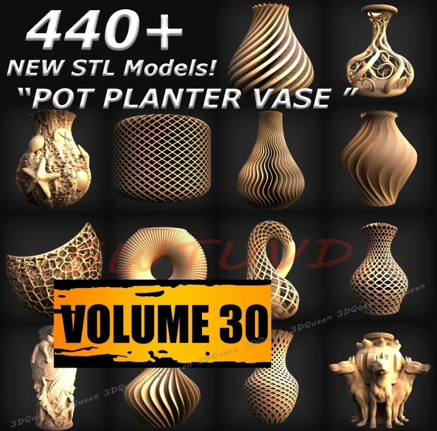 440+ Planter POT Vase STL File Models Collection for CNC Routers 3D Models for CNC Machines and 3D Printers