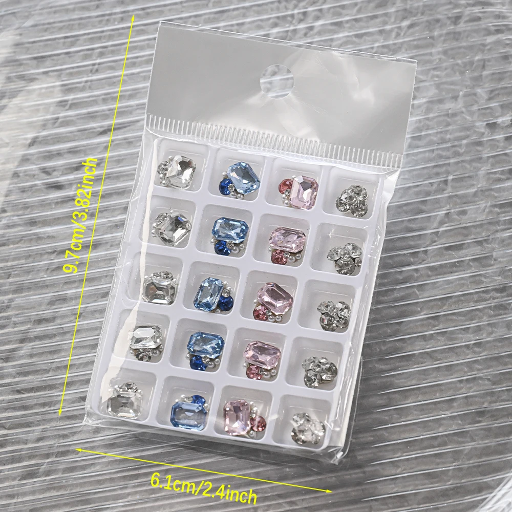 20Pcs 3D Glass Stacked Diamond Nail Art Decorations Luxury Clear/Pink/Blue Pile Rhinestones Nail Charms DIY Manicure Accessories