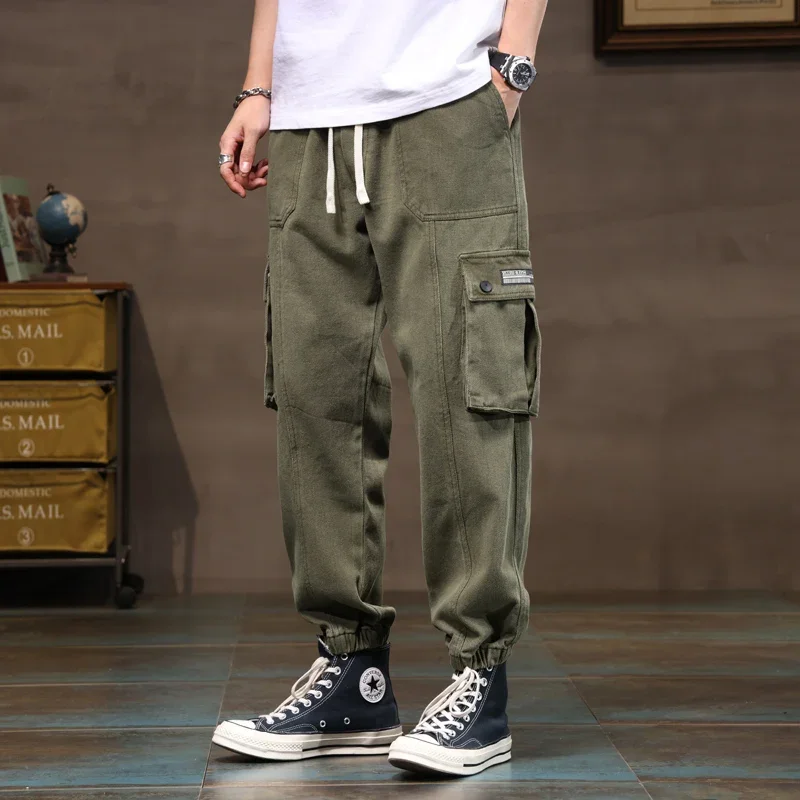 American Style Men's Cargo Pants Spring Slim Fit Retro Washed Men's Electrician Working Pants 2024 New Men's Casual Pants 8XL