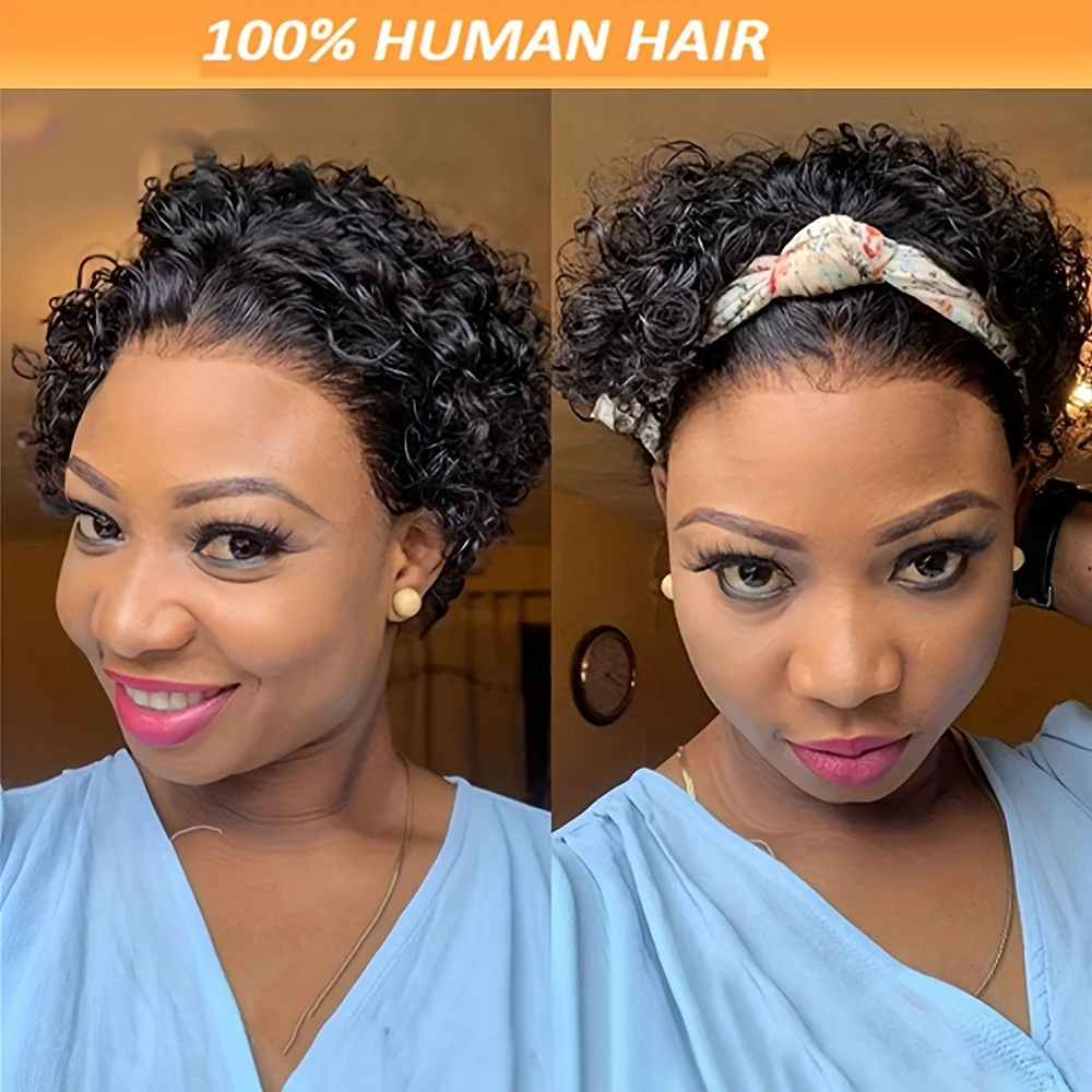 Short Curly Lace Front Wigs Water Wave Human Hair Wigs Transparent Brazilian Short Curly Pixie Cut Lace Front Wigs