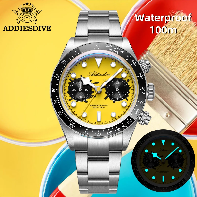 

ADDIESDIVE 40mm Men Chronograph Quartz Watches for Men VK64 Movement Waterproof Colorful Domed K1 Mineral Glass NEW Wristwatches