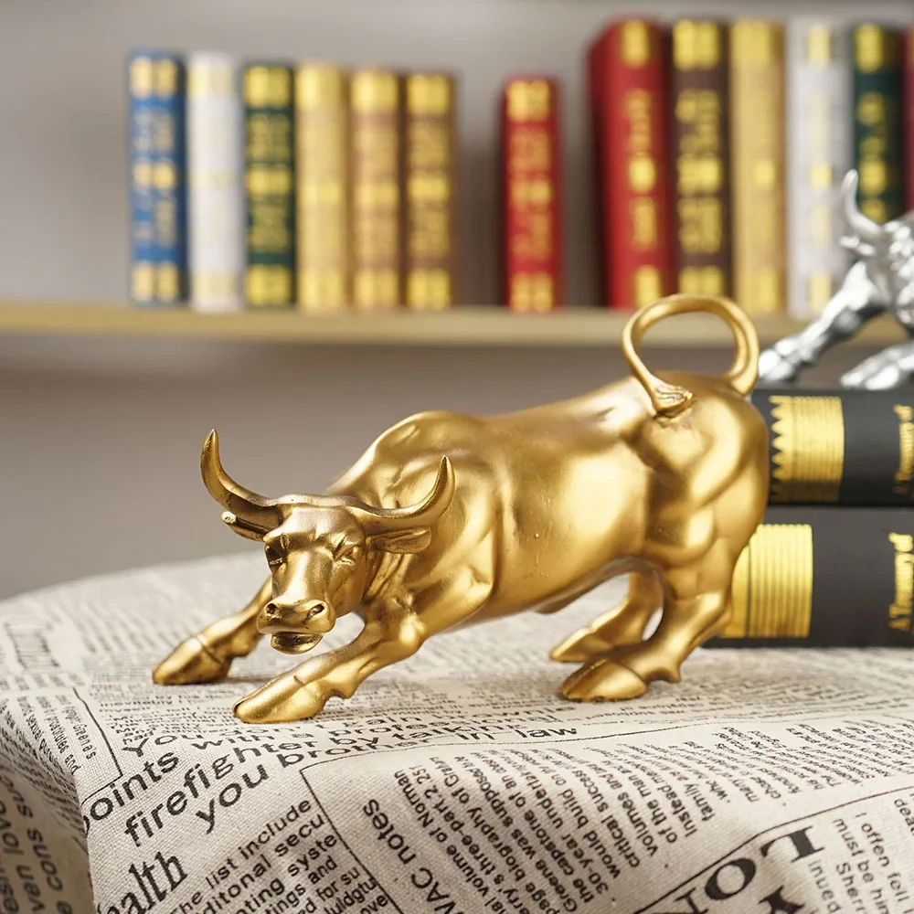 

Wall Street Cow Imitation Copper Resin Ornament Zodiac Ox Statue Craft Office Desktop Feng Shui Decoration