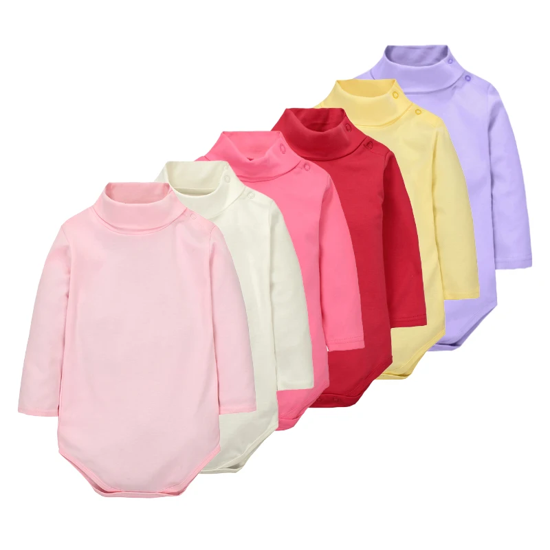 Baby Girls' Bodysuit Long Sleeve Triangle 100% Cotton Soft Comfortable Jumpsuit  Solid Color Fashion Simple High Collar 0-2 Yeas