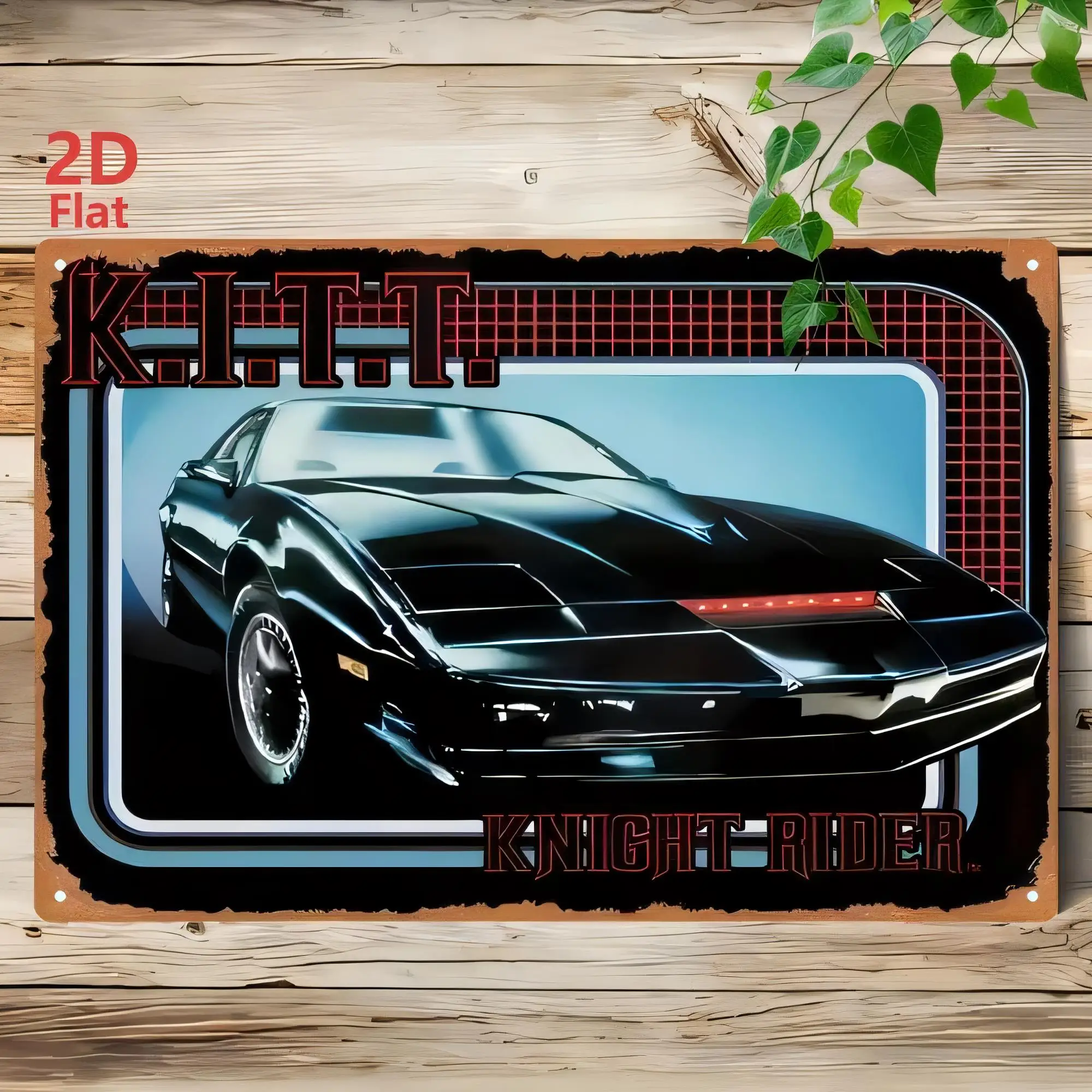 Tin Sign Knight Rider Retro Vintage Car Wall Art Metal Plaque  Flat Style Poster Garage Man Cave Decor, Automotive Neon Blue Red