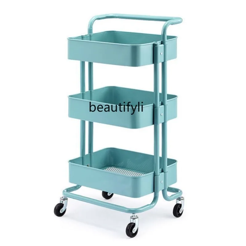 

zq Foldable Shelf Floor Multi-Layer Mobile Storage Rack Vegetable Basket Multi-Function