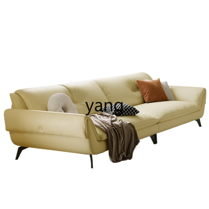 

CX Minimalist Leather Cream Style Straight Row High Leg Sponge Leather Sofa