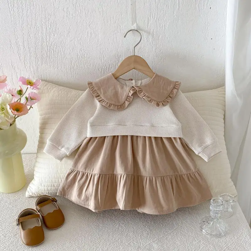 

2025 Autumn New Girls False Two-piece Dress Children Long Sleeve Casual Dress Cute Baby Girl Cotton Dress Kids Clothes