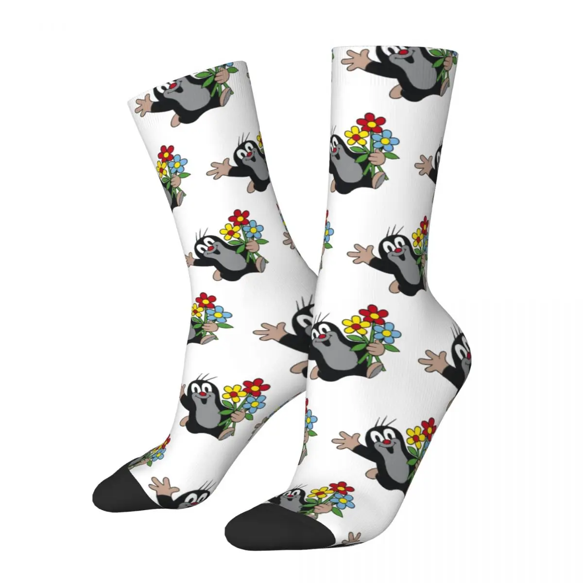 Happy Men's compression Socks Happy Flower Retro Harajuku Krtek The Mole Hip Hop Novelty Casual Crew Crazy Sock Gift Printed