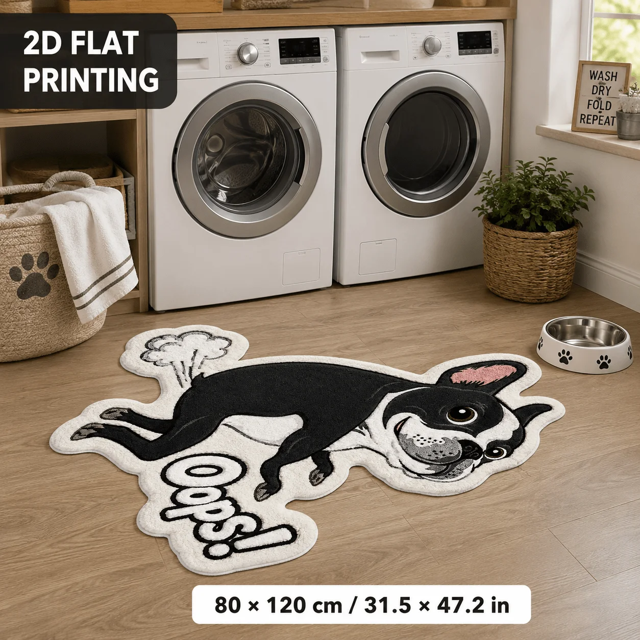 Hilarious Farting French Bulldog Bath Mat Flannel Non Slip Absorbent Irregular Shape Oops Dog Rug 60x90cm Soft Washable Floor Ma