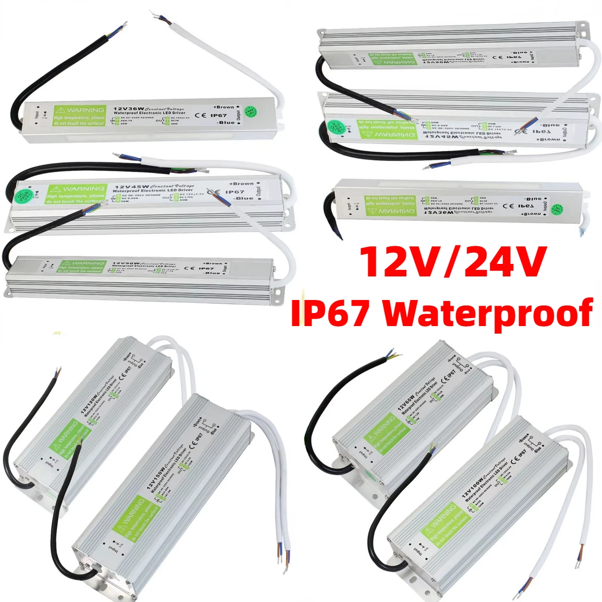 IP67 Led Power Supply Adapter Transformer Driver AC90-250V to DC12V/24V 10W-150W Waterproof Electronic Outdoor Led Strip Lamp