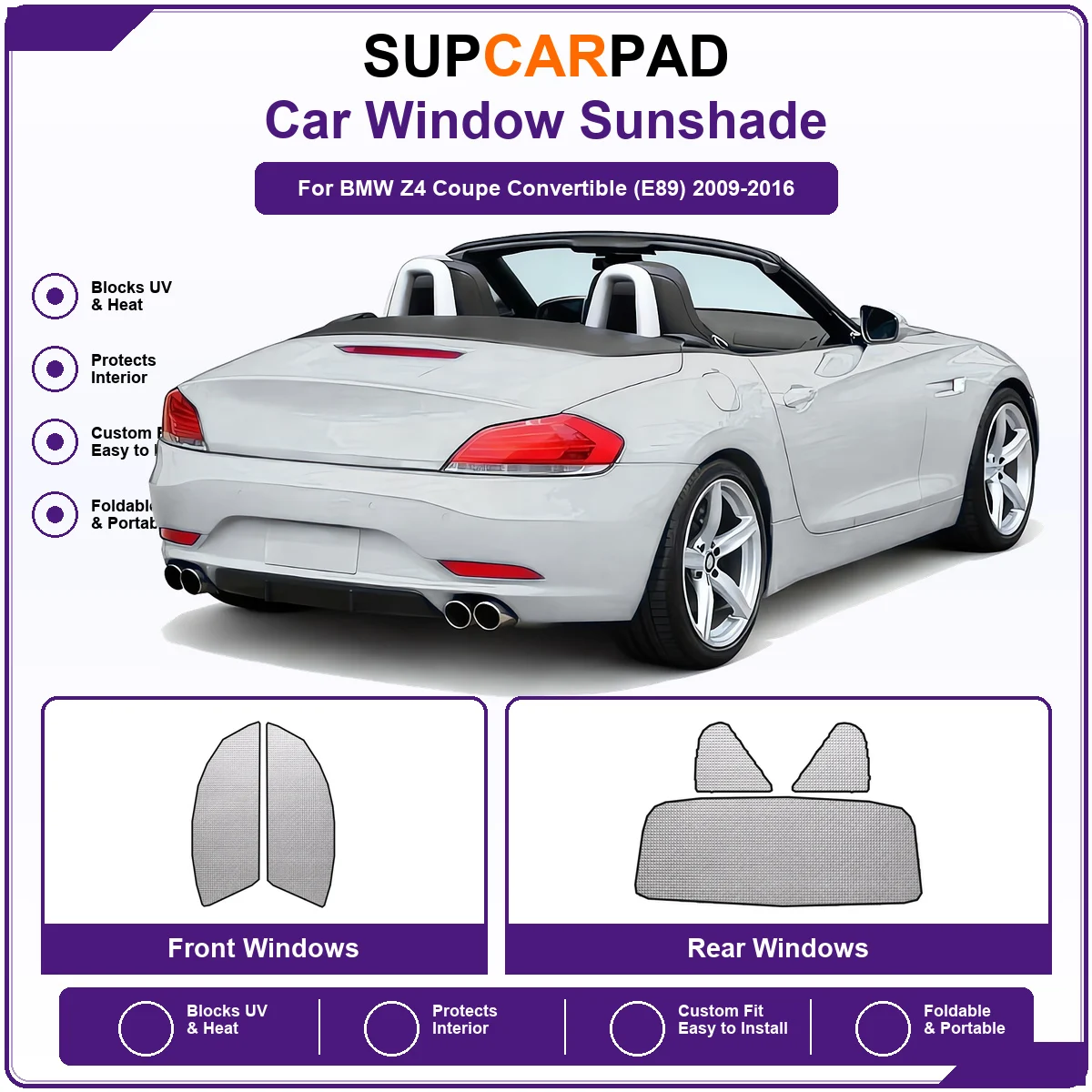 For BMW Z4 Coupe Convertible (E89) 2009-2016 Pre‑Cut Auto Window Sunshade Anti‑UV Car Sun Visor Protector