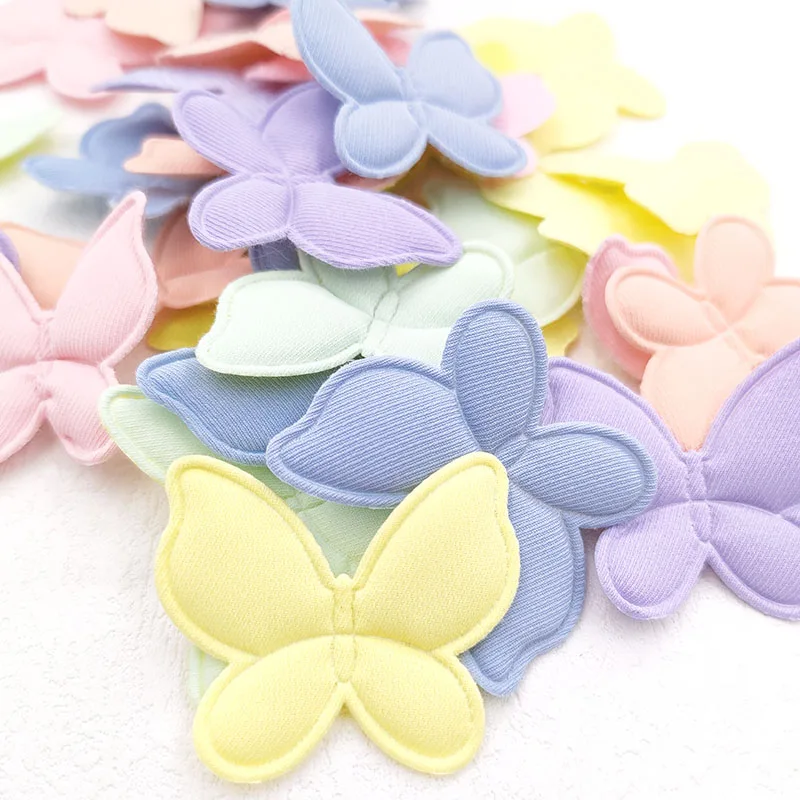 60Pcs/Lot 4*3.5CM Fabric Butterfly Padded Appliques For DIY Handmade Children Headwear Garment Accessories Patches