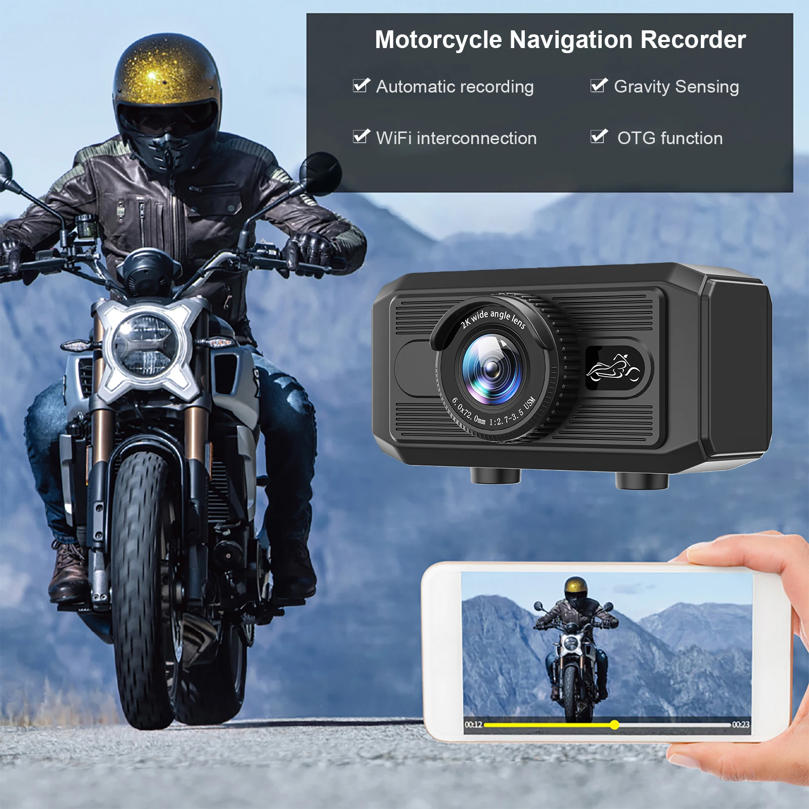 

2K WiFi Motorcycle DVR Waterproof Motorcycle Dash Cam with G-Sensor Parking Mode Video Recorder for Motorbike Electric Vehicles