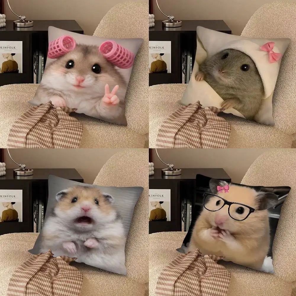 Funny Sad Hamster Emoticons Pillow Case Fashion Square Pillowcase Bedroom Sofa Room Ins Decoration Leisure