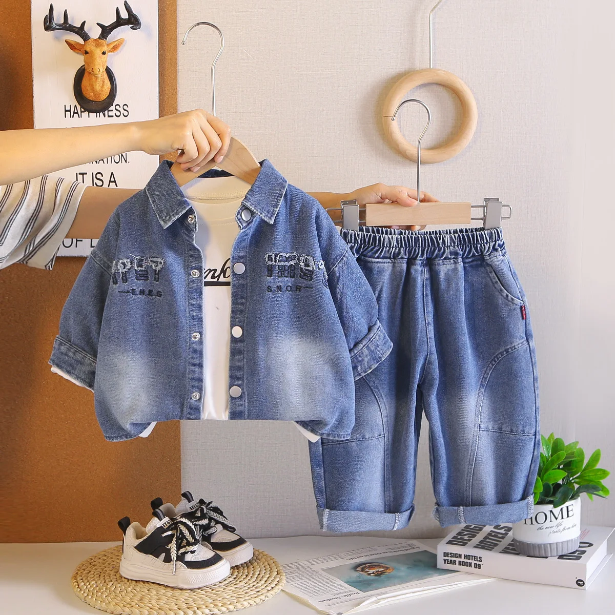 Toddler Boys Fall Outfits 2026 Spring Autumn Baby Boy Clothes Denim Jackets + T-shirts + Pants 3 Piece Set Children's Clothing