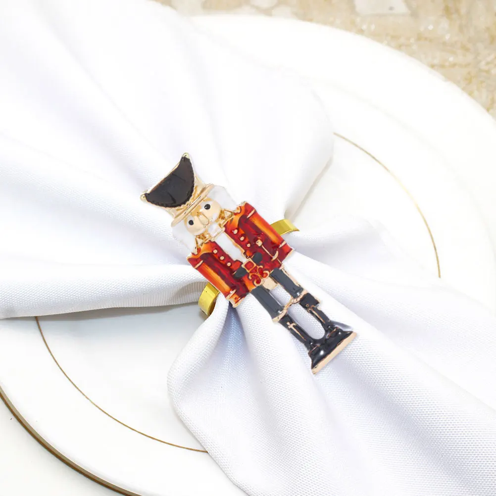 

2Pcs Christmas Nutcracker Napkin Rings Alloy Metal Holders for Table Decoration Party Wedding Holiday Banquet Napkin Rings