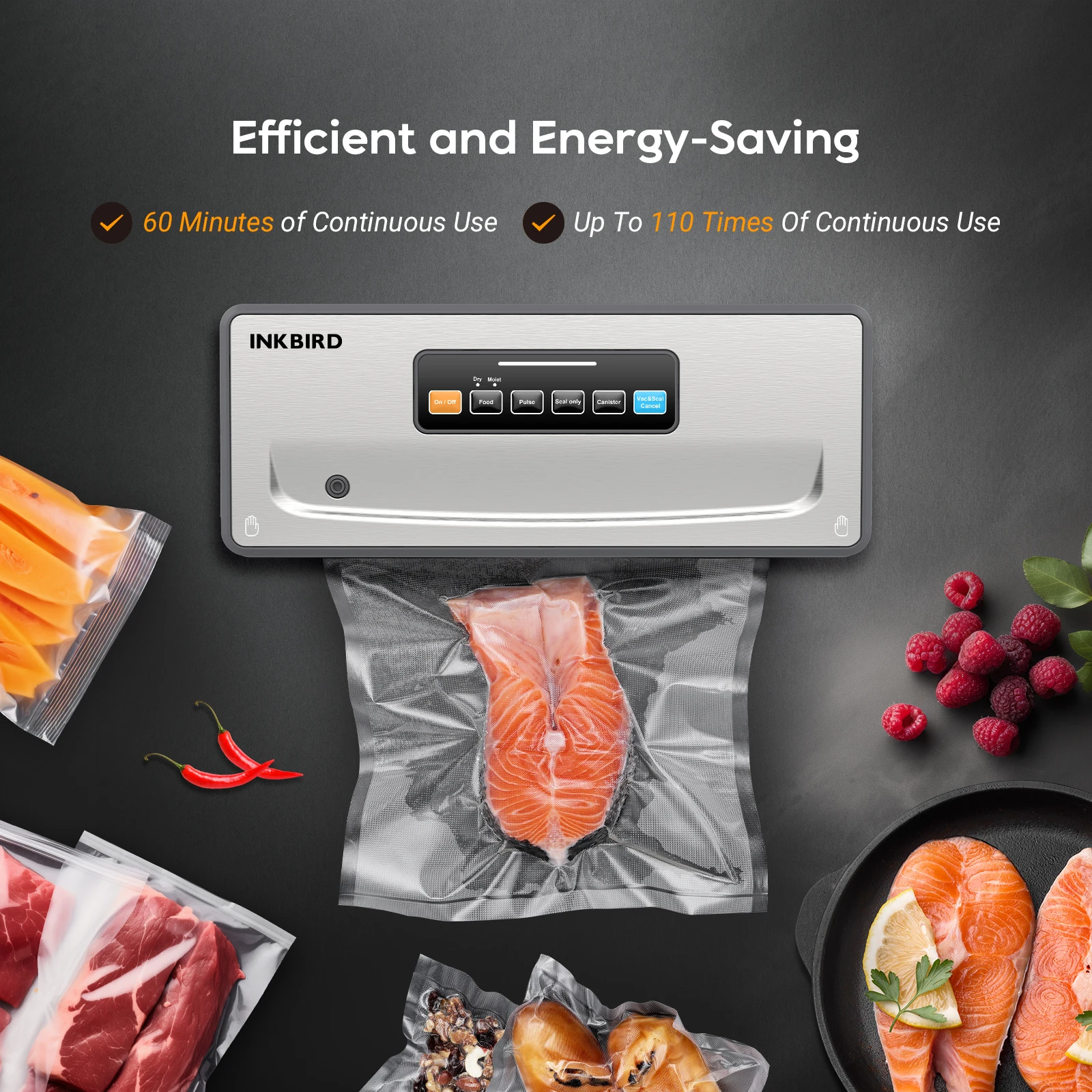 INKBIRD INK-VS06 Rechargeable Vacuum Sealer with Starter Kit -80Kpa Vegetable Fruit Preservation Cordless Vacuum Sealer