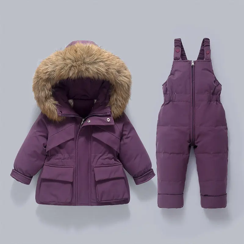 Winter Overalls Jumpsuit for Girl Boy Children Suits Toddler Hooded Jacket Kids Snowsuit Down Parka Coat Baby Fur Outerwear
