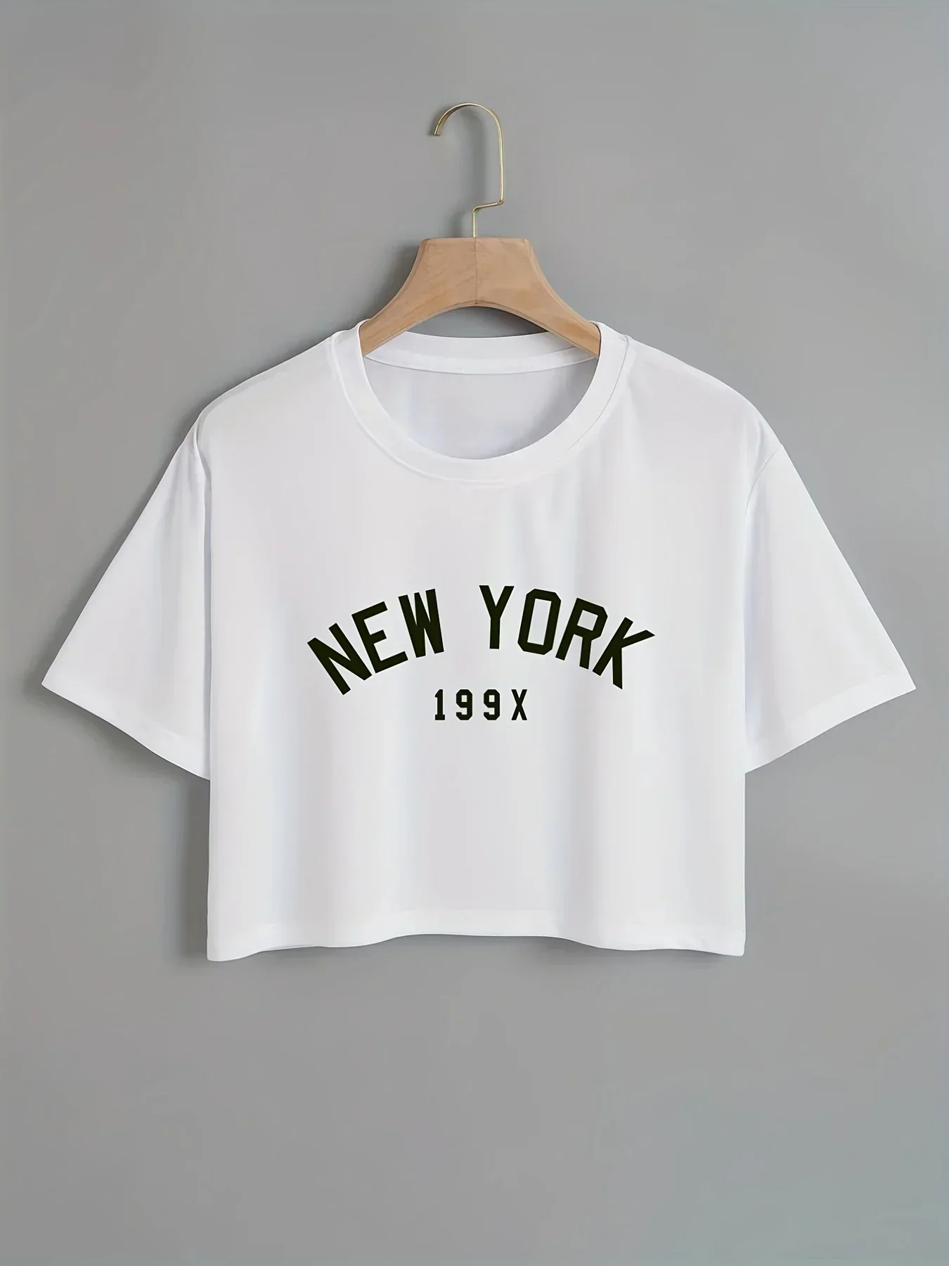 

Fashion letter New York printed short T-shirt sexy round neck short sleeved daily women's crop top T-shirt