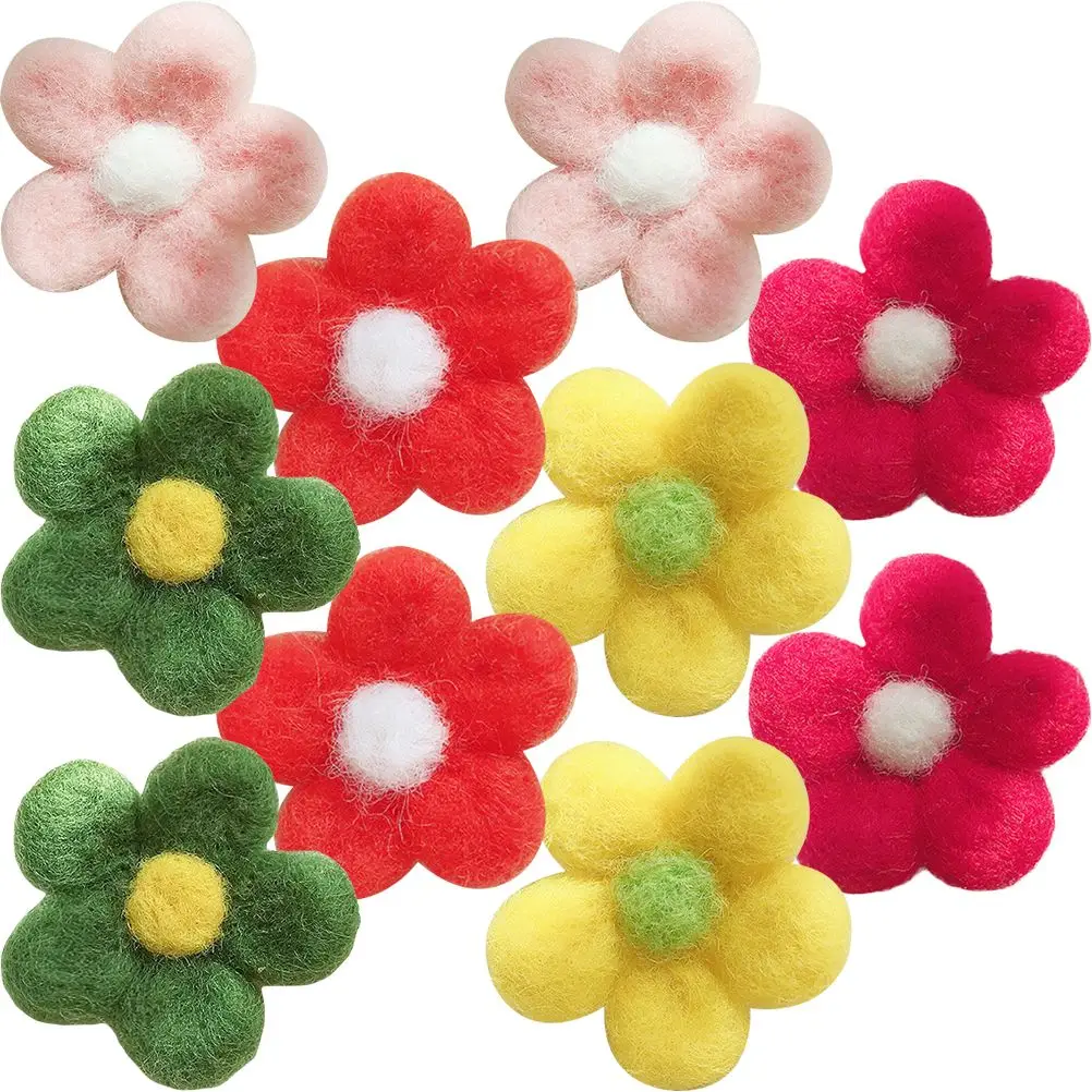 

10 Pcs Wool Felt Hair Accessories Flower Crafts Handmade Decorative Cartoon DIY Child wool felt flower needle felting for crafts