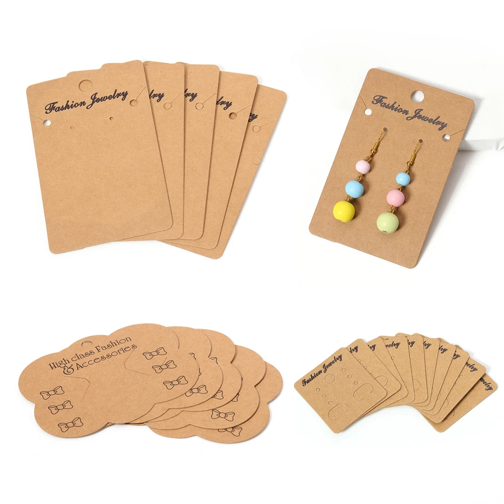 50pcs Earrings Display Cards Ear Studs Kraft Paper Display Card for Jewelry Necklace Bracelet Pendants Hairpin DIY Packaging