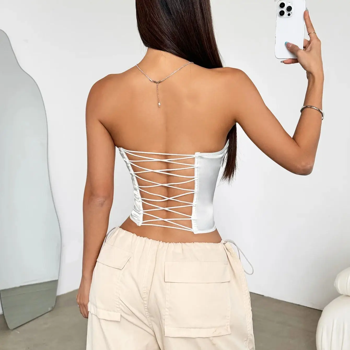 Sexy Hollow Out Bare Shoulde Corset Clothing Y2k Solid Tank Tops Slim Vest Shapewear Bones Crop Top Women Chic Night Out Bustier