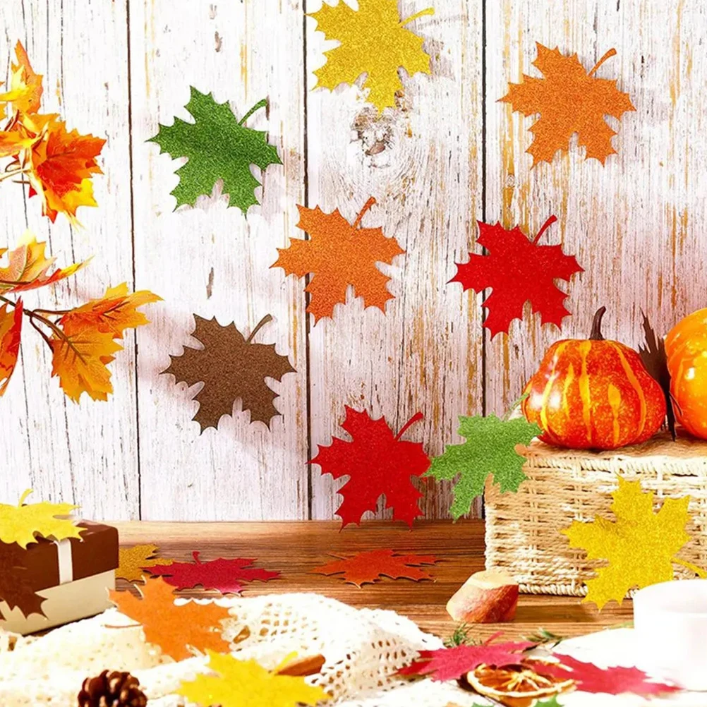 

100pcs Glitter Paper Decor Maple Leaves Cutouts For Fall Thanksgiving Harvest Festival Farmhouse Party Decorations Paper Cutouts