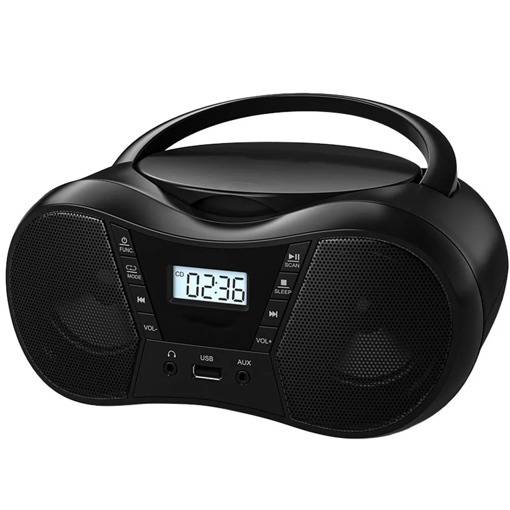 مشغل أقراص مضغوطة ستيريو محمول Boombox Aux مدخل ومقبس سماعة الرأس 3.5 ملم مشغل أقراص مضغوطة محمول بإضاءة خلفية شاشة LCD مشغل MP3
