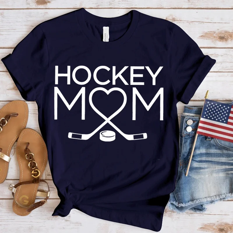 Women Fashion Hockey Mom Print T-Shirts Fashion Casual Short Sleeve Daily Outdoor Shirt Tops Mother\'s Day Gift