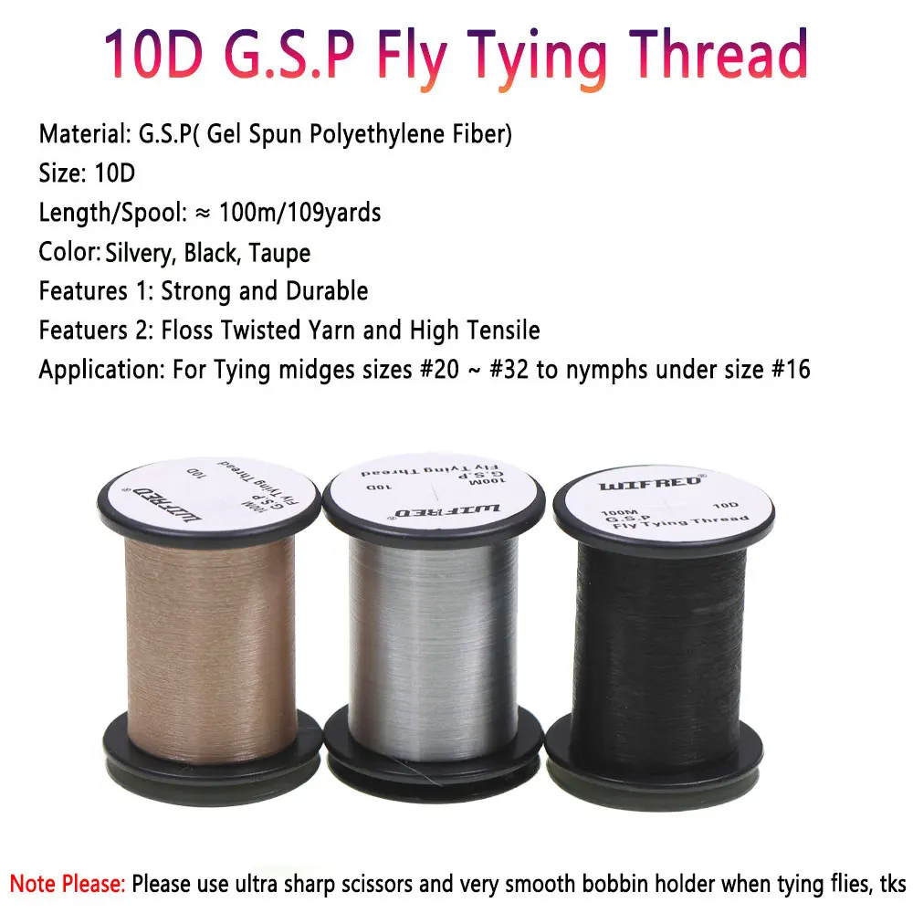 10D 20D 30D 50D 100D 75D 140D 200D GSP Fliegenbinde-Polyethylenfaden – Hochfeste Bindeschnur für Trockenfliegen, Nassfliegen, Hechtfliegen und Streamer – Detail 2