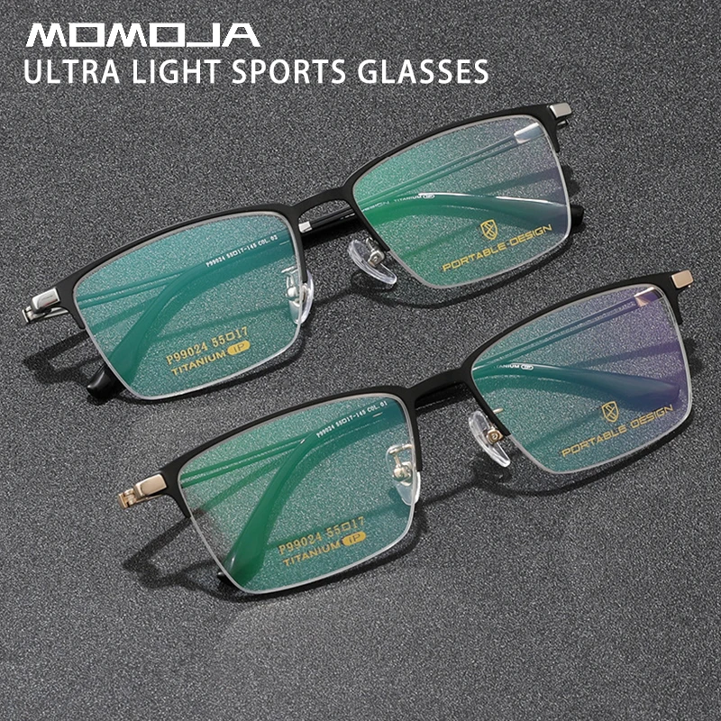 MOMOJA New Fashion Business Spectacle Half Frame Ultra Light Pure Titanium Eyewear Optical Prescription Glasses Men Frames 99024