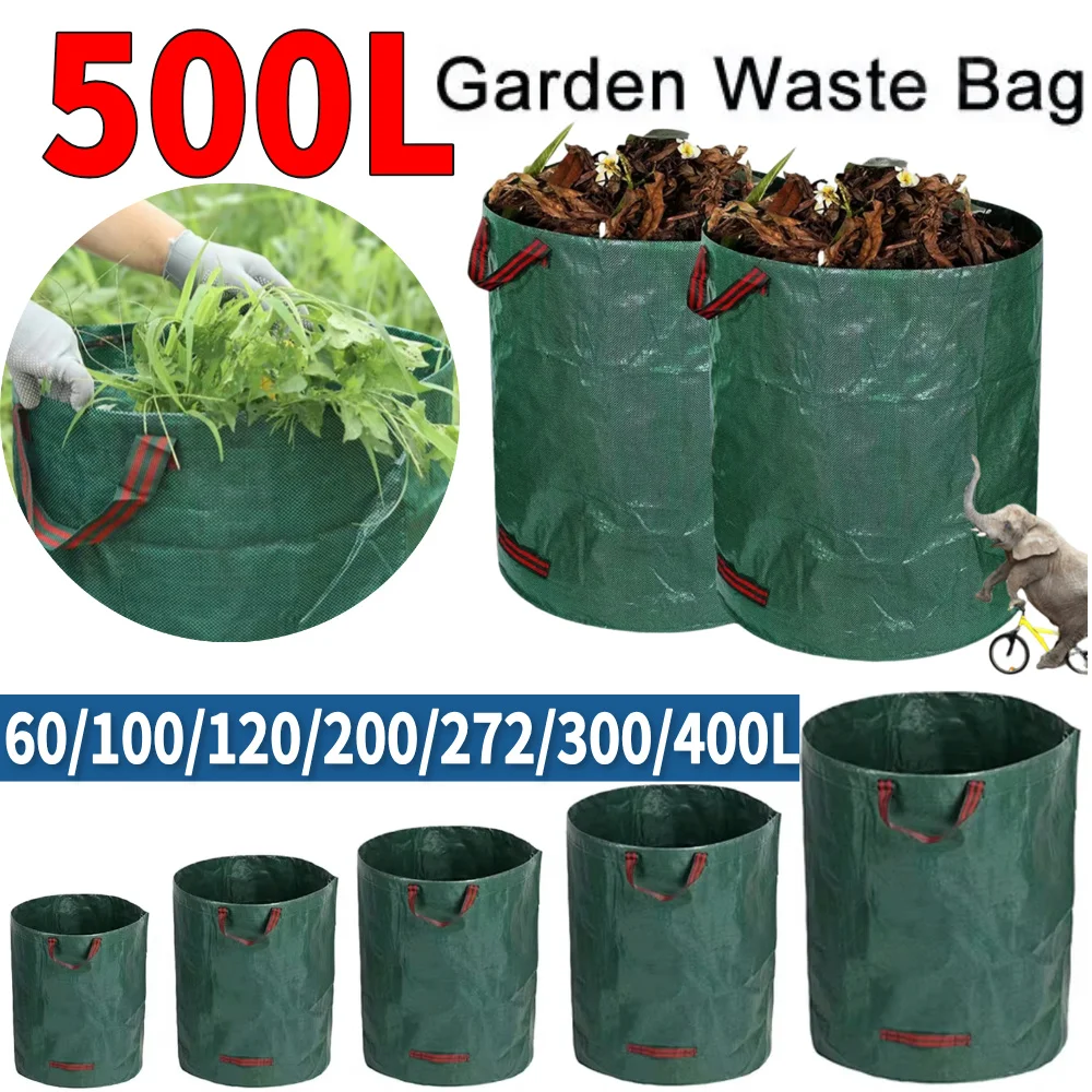 Bolsa de residuos de jardín 60L-500L, saco de hojas de gran capacidad, cubo de basura ligero, contenedor de hierba plegable para césped, patio, piscina, bolsa de almacenamiento de hojas