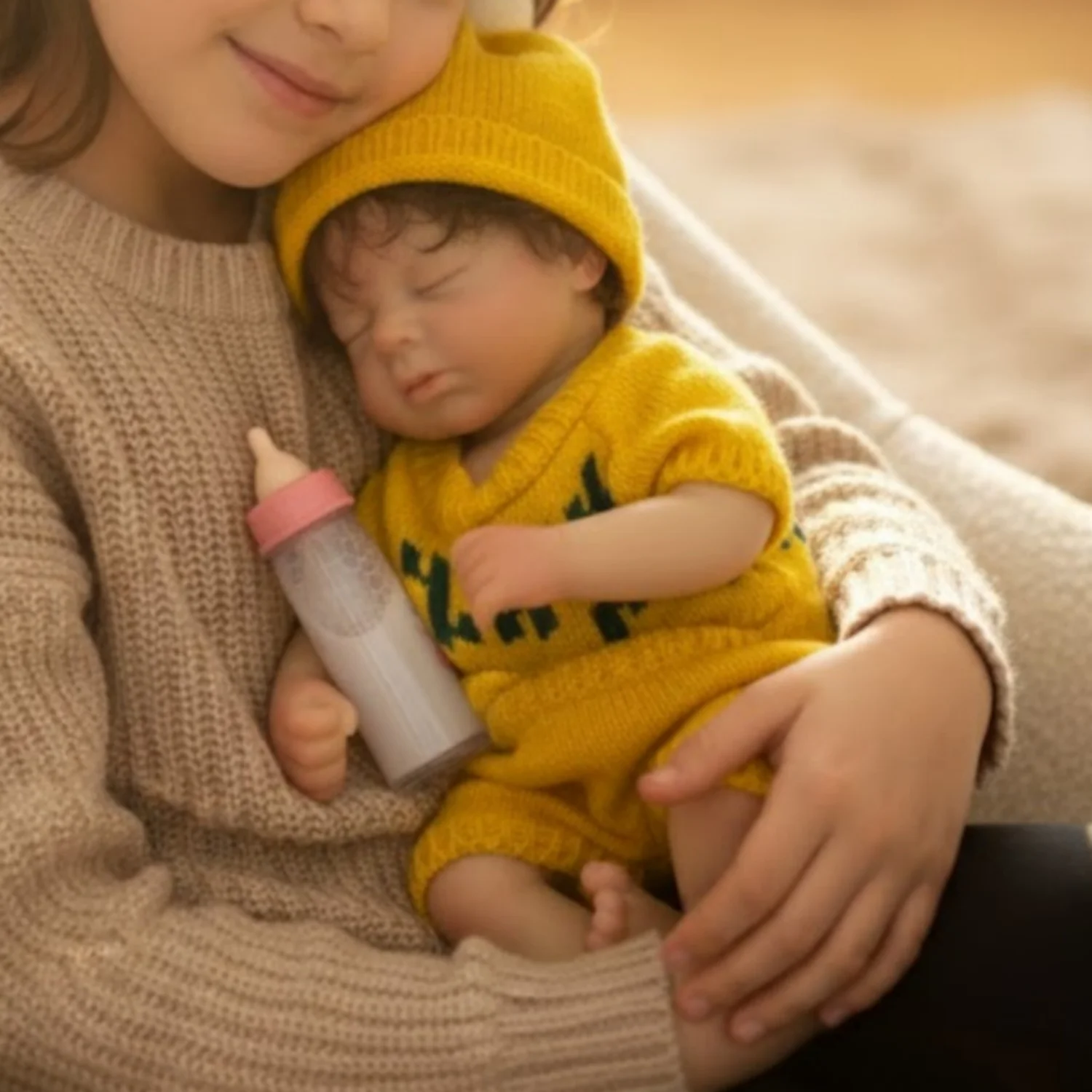 AnjoDoll 13Inch Girl Loulou Open Mouth Silicone Reborn Doll Rooted Hair, Handmade Reborn Baby Doll Reborn Corpo De Silicone