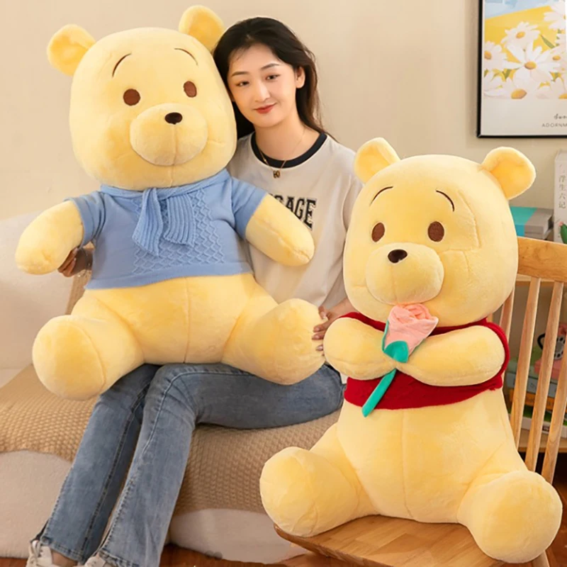 35/50/85cm Disney Plush Toys Scarf Winnie Pooh Flower Kawaii Anime Plushie Dolls Pooh Bear Stuffed Christmas Gift for Children