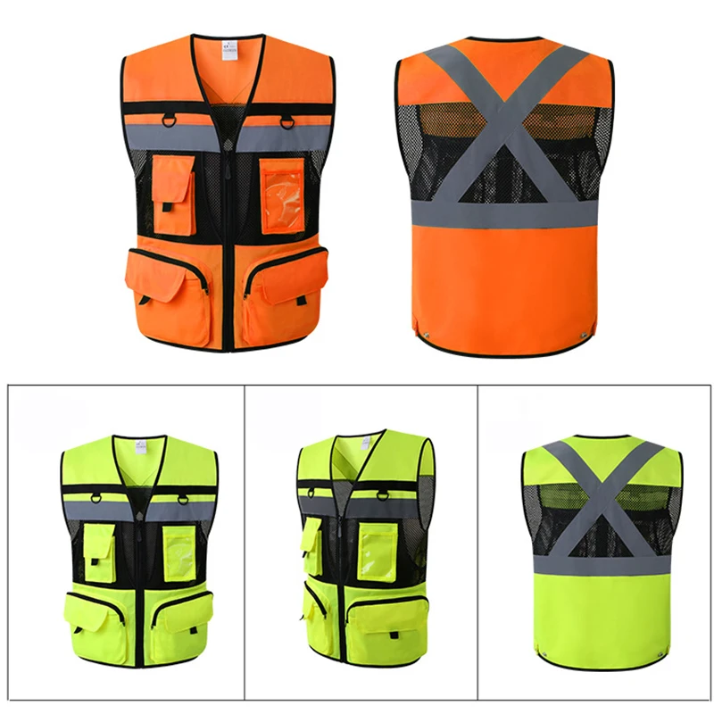 

High Visibility Utility Safety Vest Mesh Breathable Work Gilet Hi Vis Yellow Reflective Vest Workwear Summer Waistcoat Jacket