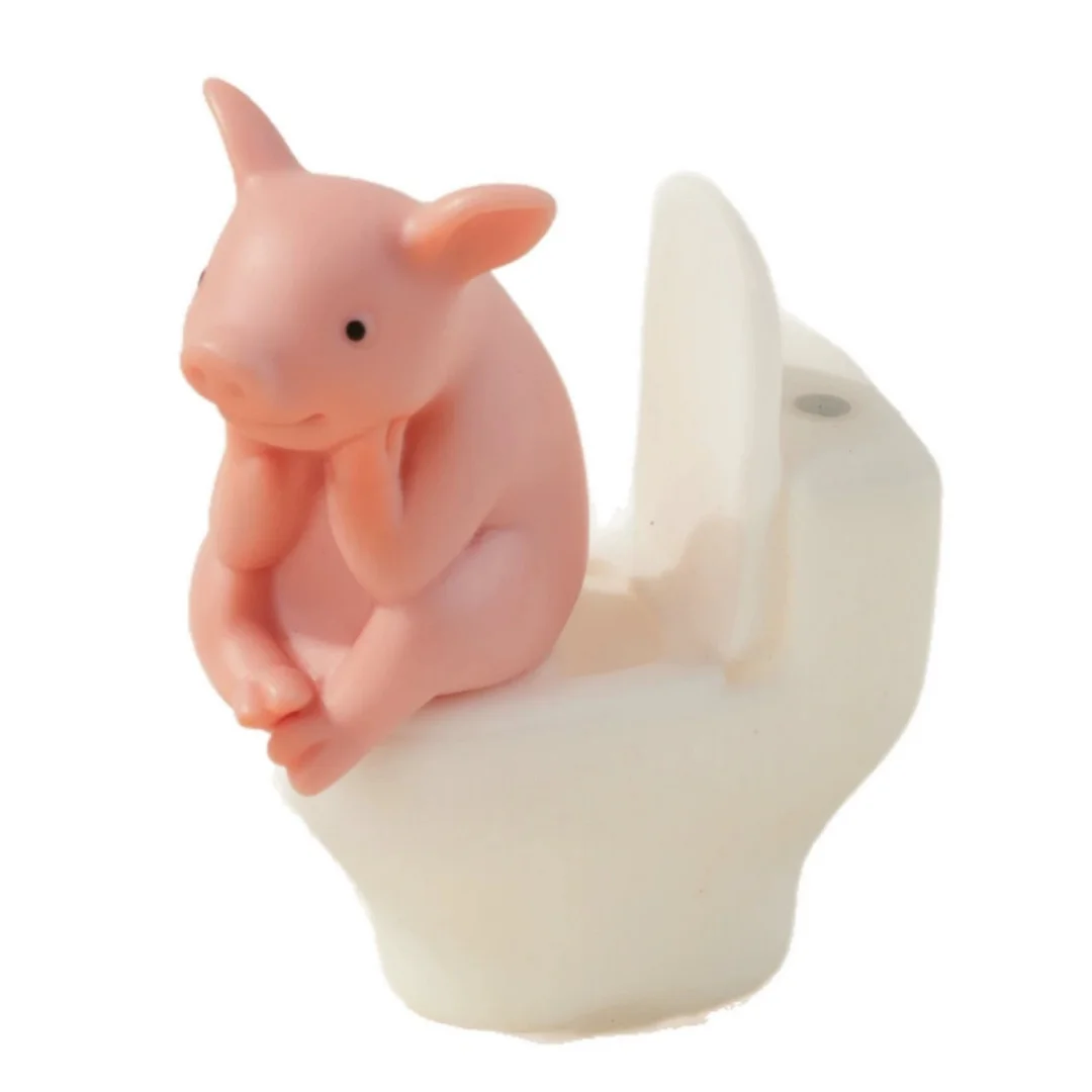 Pig Toilet Figurine Playful Cute Animal Ornament Desktop Pig Decor Vivid Thinking Pig Decoration For Bedroom Dresser Office Desk