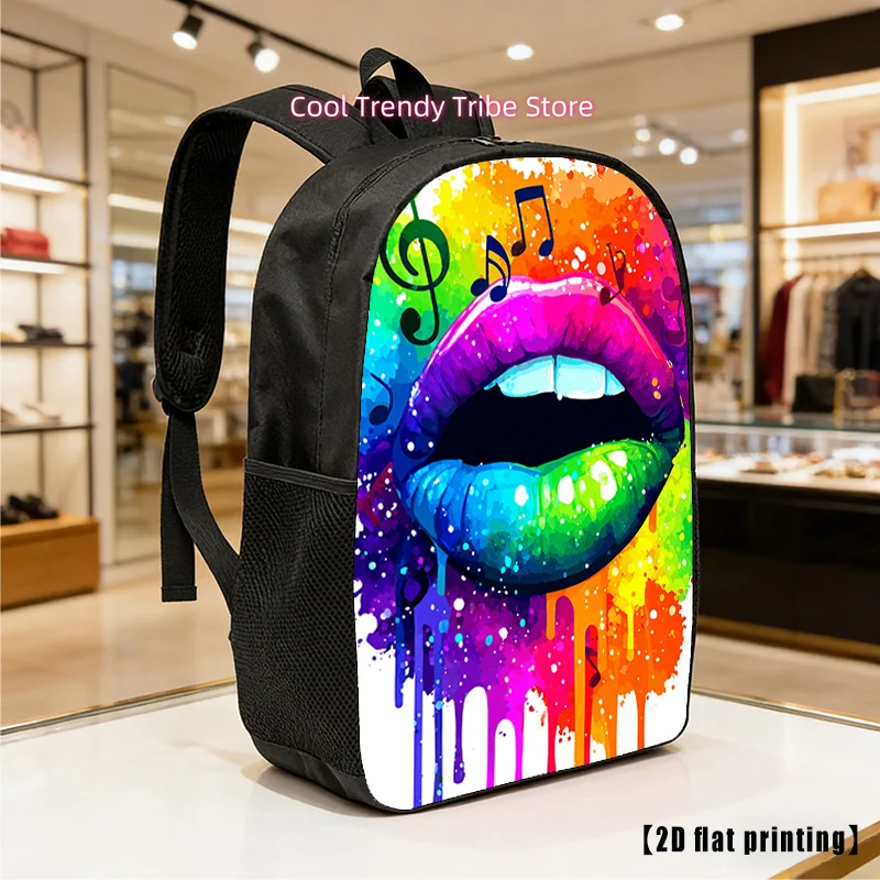 Melodic Lips, Lightweight, Large-Capacity Unisex Backpack with Adjustable Shoulder Straps, Side Pockets, Suitable for Casual Wea