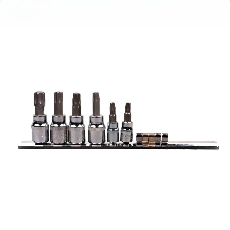 8Pcs Spline Bit Socket Set, 12-Point Socket Adapter with Rail, CR-V Metric Socket Tool for Ratchet Wrench & Auto Repair