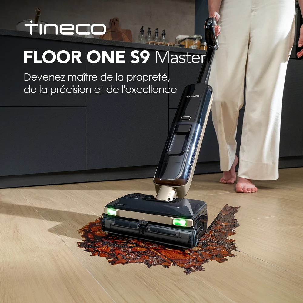 Aspirateur eau et poussière Tineco Floor ONE S9 Master, raclette anti-traces, technologie ThermoBlast, nettoyage à l'eau chaude
