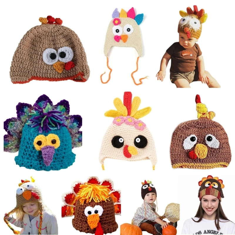 

Handwoven Turkey Hat for Children Thanksgiving Holiday Party Knit Beanie Hat for Teens Adult Festive Cosplay Headdress