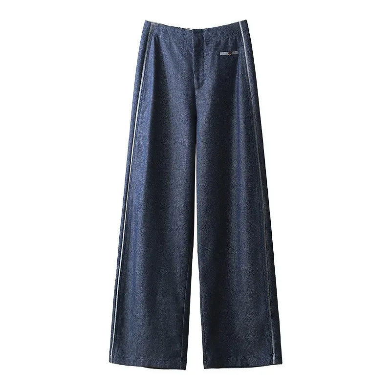 High Waist Linen Straight Leg Pants Women's Summer Lightweight Drapey Premium Feeling Denim Blue Wide Leg Western Pants Anti-...