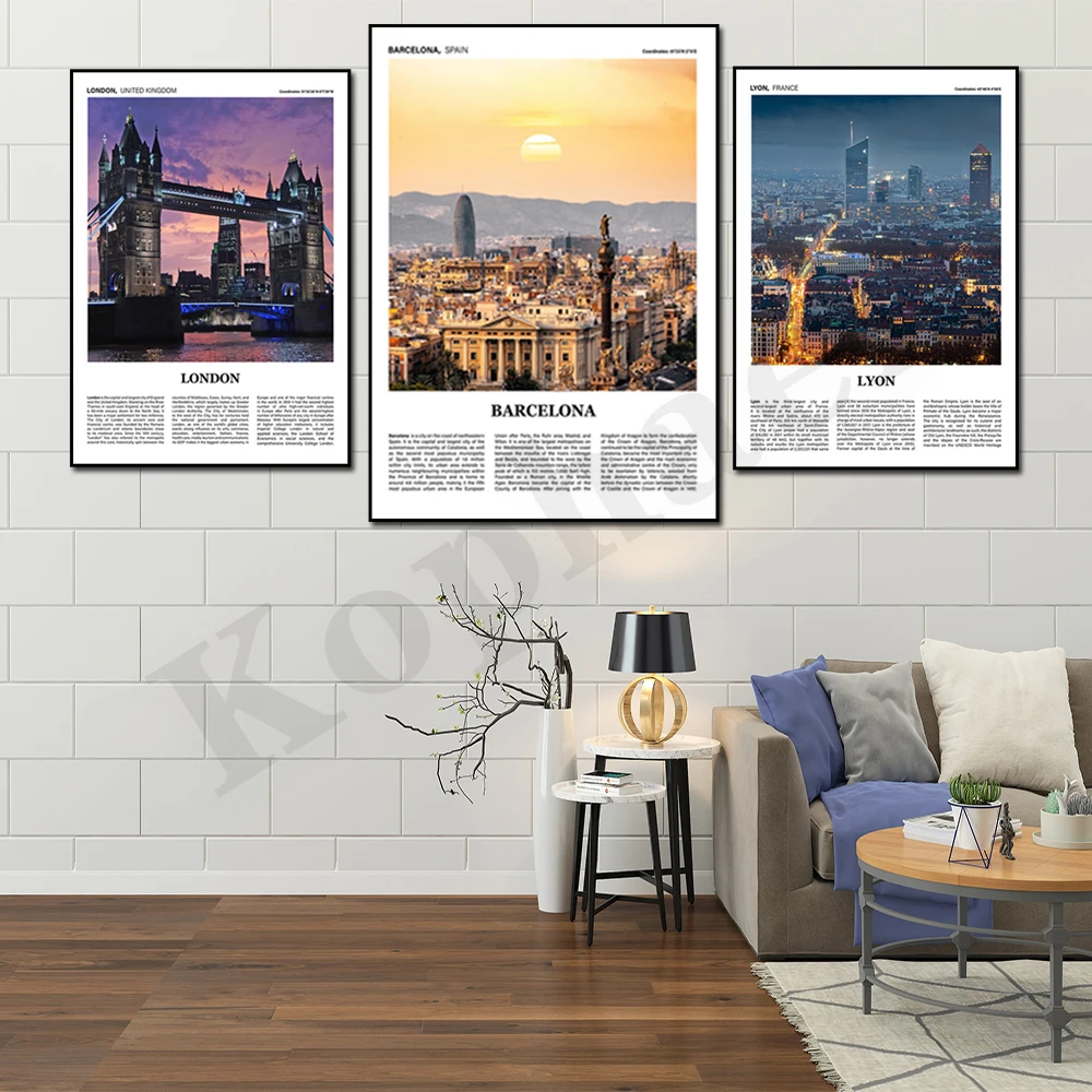 Копенгаген Барселона Лондон Цюрих Милан Монмартр Lyon городской пейзаж фотографии домашний декор плакат