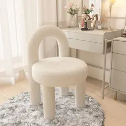 Vanity Stool Footrests, Round Ottoman Vanity Chairs with Back Supoort, Dressing Table Seat Foot Stool Furry Padded Seat