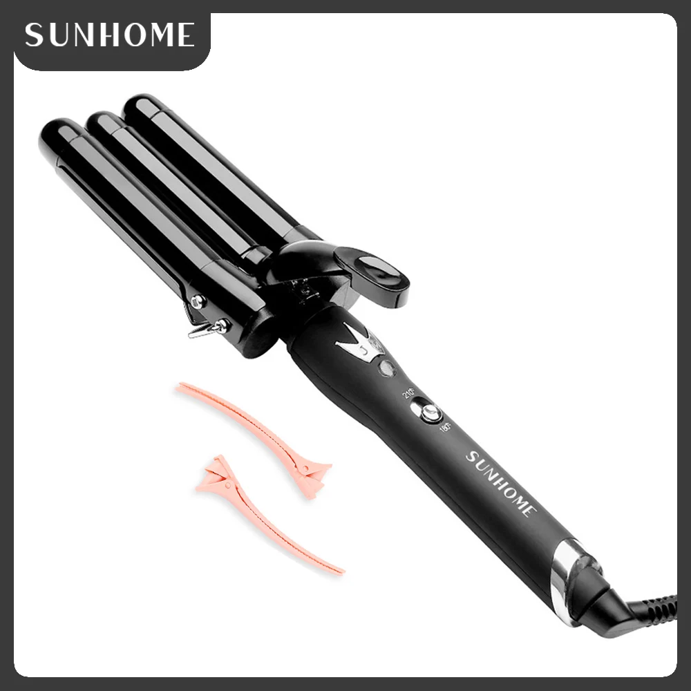 3 Barrel Curling Iron, 25mm, Temperature Adjustable Portable Curling Ironfor All Styles Deep Wave Curling Iron(Black)