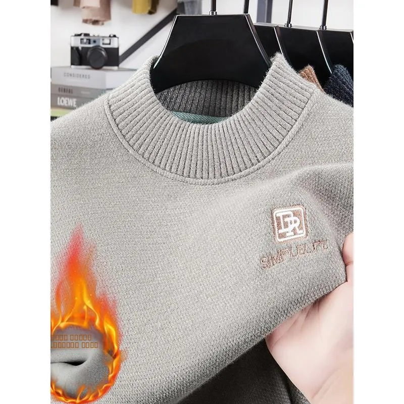 

Men's Thiened Fce f High Collar Knitted Sweater Faionable Warm Base Layer irt Comfortable Soft Long Sve Crew Ne