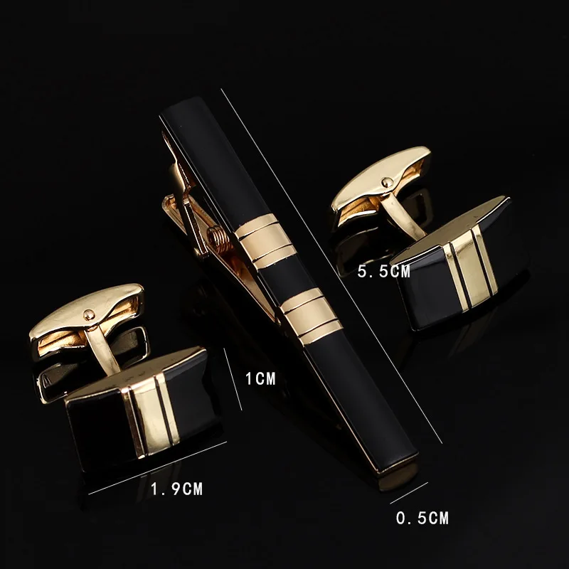 Cufflinks Tie Clip Set For Men Shirts Luxury Brand Enamel Cufflinks High Quality French Tie Clip Copper Metal 3pcs Accessories